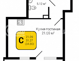 1-комнатная квартира, 34.8 м2