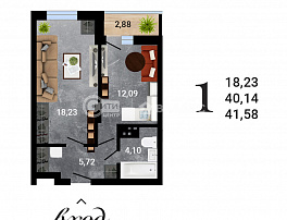 1-комнатная квартира, 41.58 м2