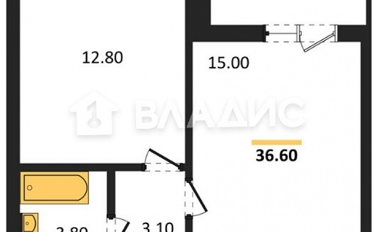 1-Комнатная квартира 36.10м², эт. 1, фото 4