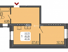 1-комнатная квартира, 45.28 м2