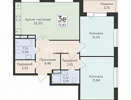 3-комнатная квартира, 72.92 м2