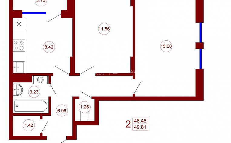 2-комнатная квартира, 49 м2, эт. 16, id: 723206, фото 9