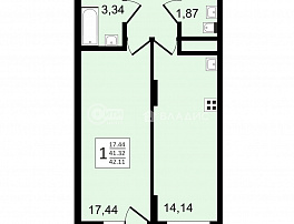 1-комнатная квартира, 42.11 м2