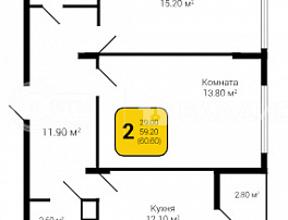 2-комнатная квартира, 60.6 м2