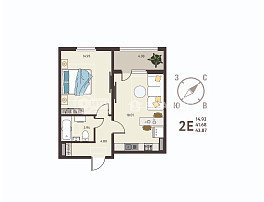 1-комнатная квартира, 43.87 м2