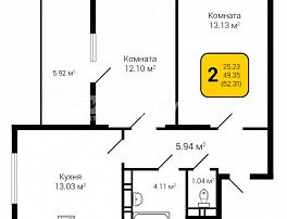 2-комнатная квартира, 52.31 м2