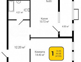 1-комнатная квартира, 47.05 м2