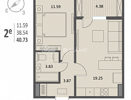 1-комнатная квартира, 40.73 м2