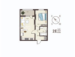 1-комнатная квартира, 40.84 м2