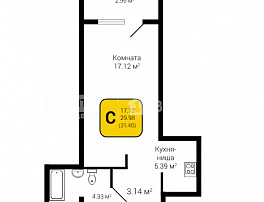 1-комнатная квартира, 31.46 м2