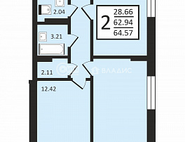 2-комнатная квартира, 63.95 м2