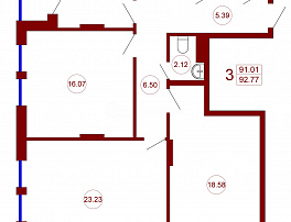 3-комнатная квартира, 92.77 м2