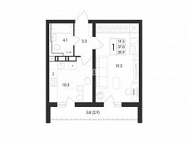 1-комнатная квартира, 39.9 м2