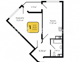 1-комнатная квартира, 37.63 м2