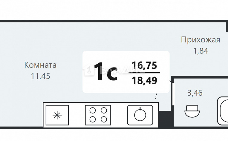 Студия 18.49м², эт. 14, фото 32
