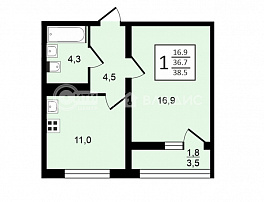 1-комнатная квартира, 38.5 м2