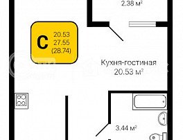 1-комнатная квартира, 28.74 м2