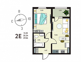 1-комнатная квартира, 37.04 м2
