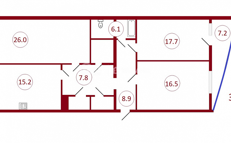 3-комнатная квартира, 116.3 м2, эт. 10, id: 733232, фото 6