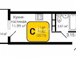 1-комнатная квартира, 20.73 м2