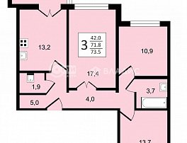 3-комнатная квартира, 73.5 м2