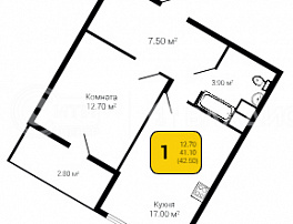 1-комнатная квартира, 42.5 м2