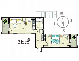 1-комнатная квартира, 48.85 м2