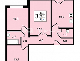 3-комнатная квартира, 73.4 м2