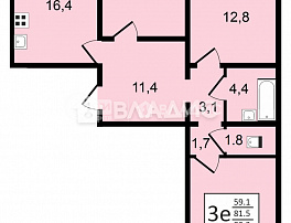 3-комнатная квартира, 83.3 м2