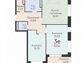 3-комнатная квартира, 68.66 м2