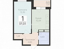 1-комнатная квартира, 37.03 м2