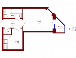 1-комнатная квартира, 31.22 м2