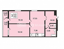 3-комнатная квартира, 77.32 м2