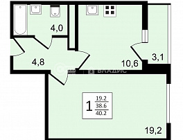 1-комнатная квартира, 40.2 м2