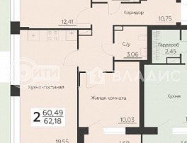 2-комнатная квартира, 62.18 м2