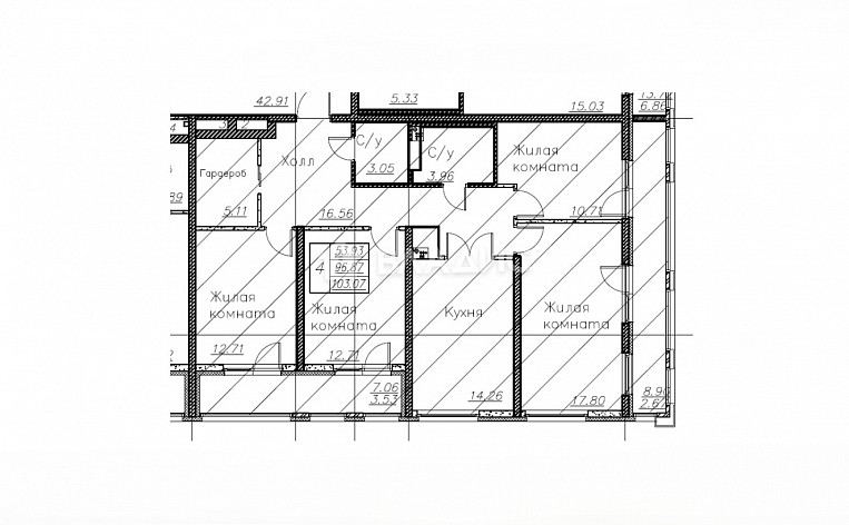 4-Комнатная квартира 95.40м², эт. 8, фото 40