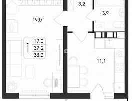1-комнатная квартира, 38.2 м2