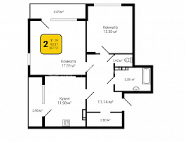 2-комнатная квартира, 67.77 м2