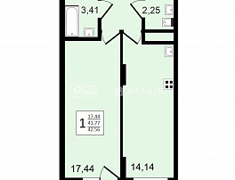 1-комнатная квартира, 42.56 м2