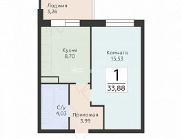 1-комнатная квартира, 33.88 м2