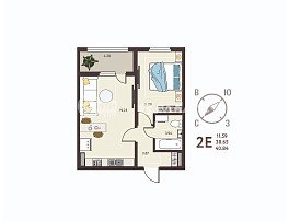 1-комнатная квартира, 40.84 м2