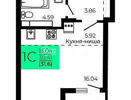 1-комнатная квартира, 31.6 м2
