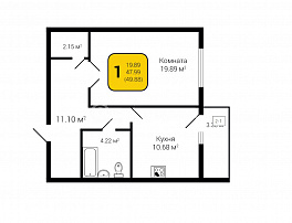 1-комнатная квартира, 49.88 м2