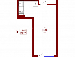 1-комнатная квартира, 29.77 м2