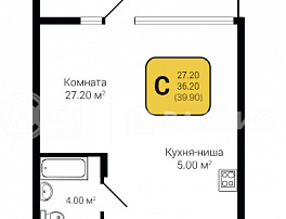 1-комнатная квартира, 39.9 м2