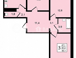 3-комнатная квартира, 83.1 м2