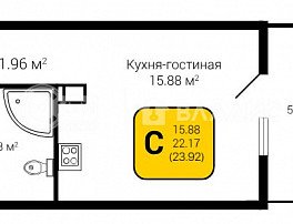 1-комнатная квартира, 23.92 м2