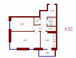 2-комнатная квартира, 57.97 м2