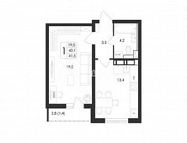1-комнатная квартира, 41.5 м2