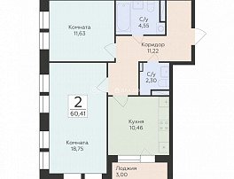2-комнатная квартира, 60.41 м2